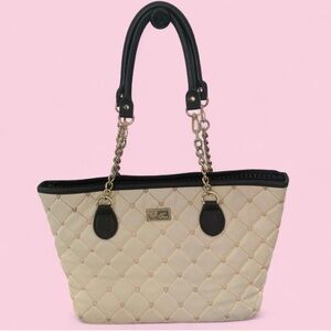 Vintage Betsy Johnson Elegant Cream Quilted Tote Bag